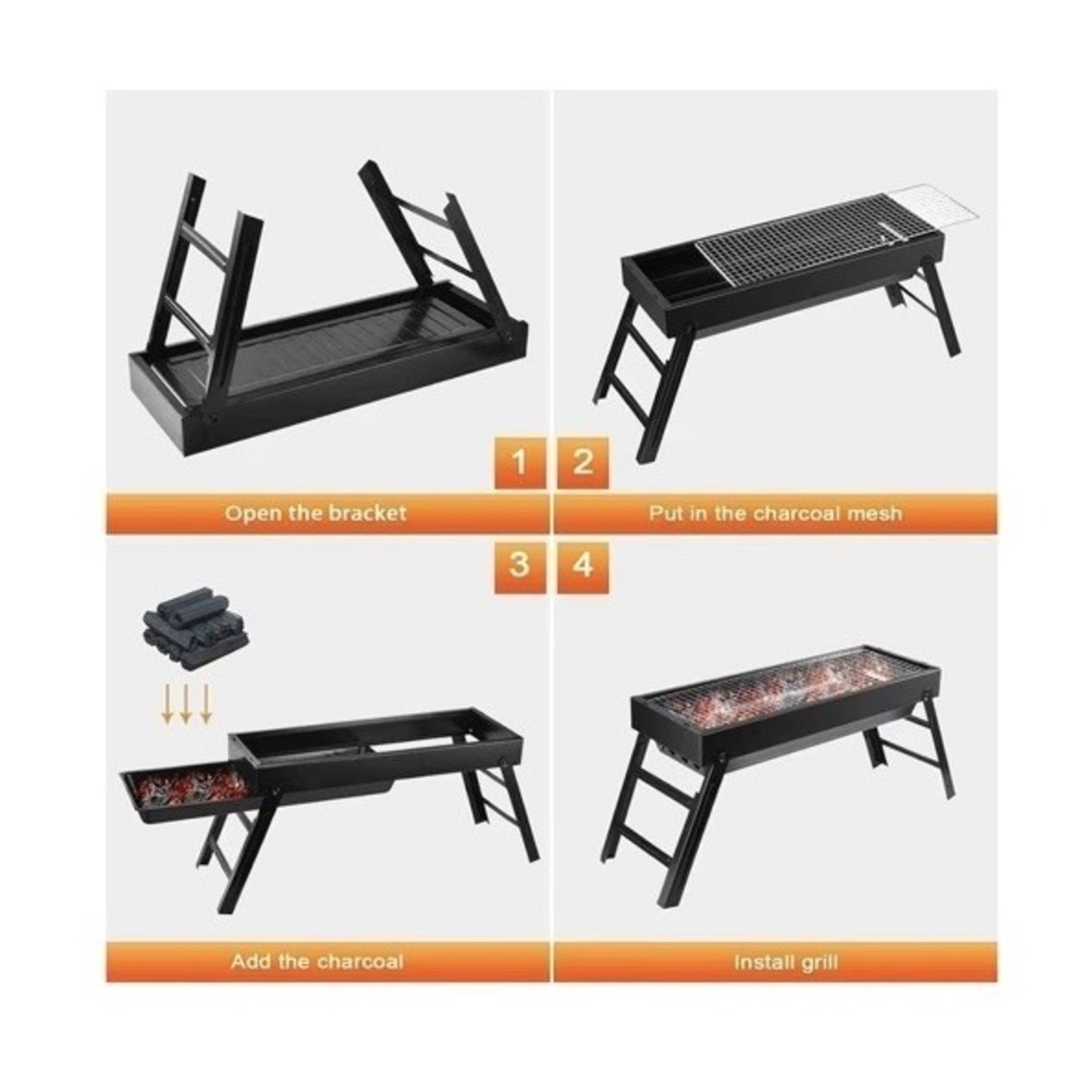 Portable Barbecue Grill Folding Legs Outdoor BBQ Smoker Cooker Camping Durable - Picture 6 of 6